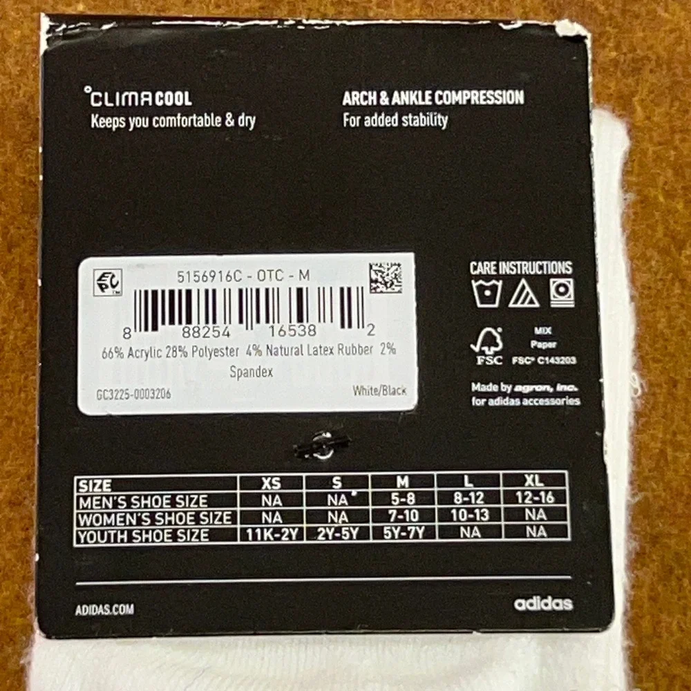 Adidas Unisex Medium White ClimaCool Arch Compression OTC Multi-Sport Socks